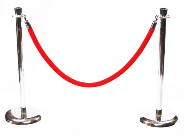 CHROME STANCHIONS AND RED ROPE