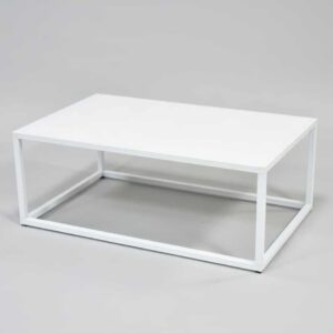 White club coffee table event rental used in modern lounge seating for corporate events