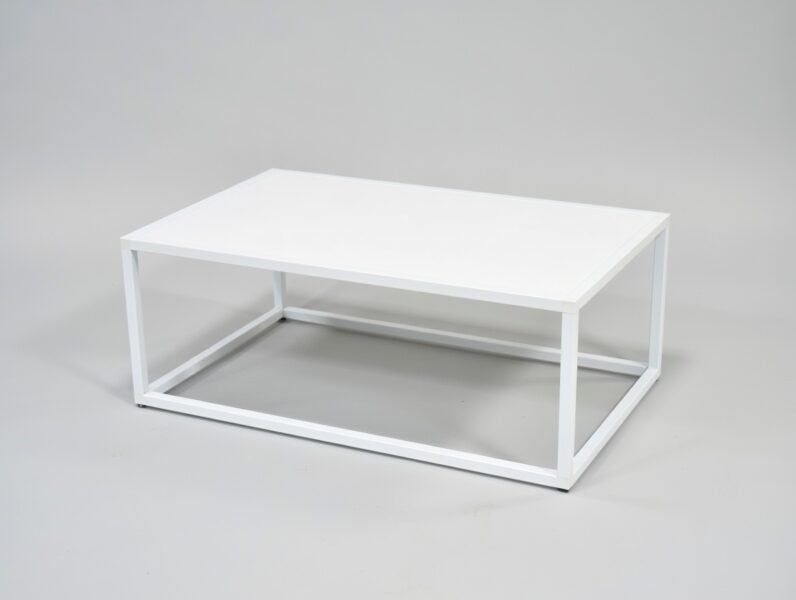 White club coffee table event rental used in modern lounge seating for corporate events