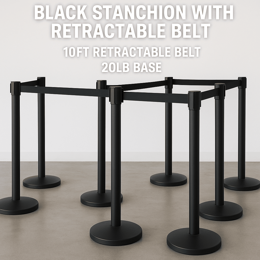 Black Stanchions with Retractable Belts: A Smart Crowd Control Solution for Professional Events 1 Event Rental Stanchions with Retractable Belts