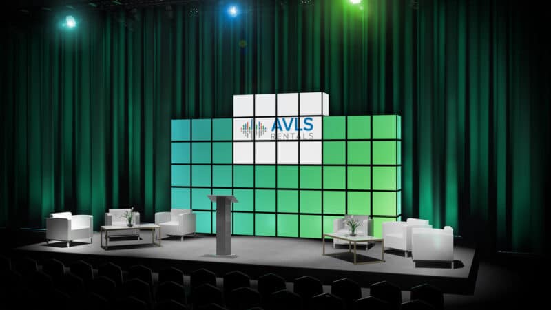 corporate stage set using cubes
