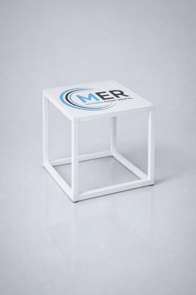 WHITE CLUB END TABLE WITH BRANDING