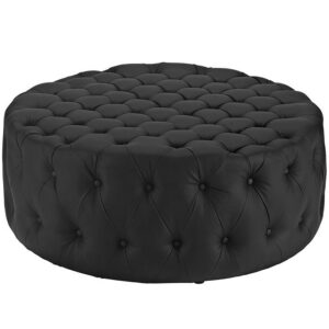 Large Black Round Ottoman