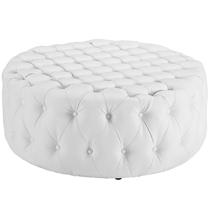 Large White Round Ottoman