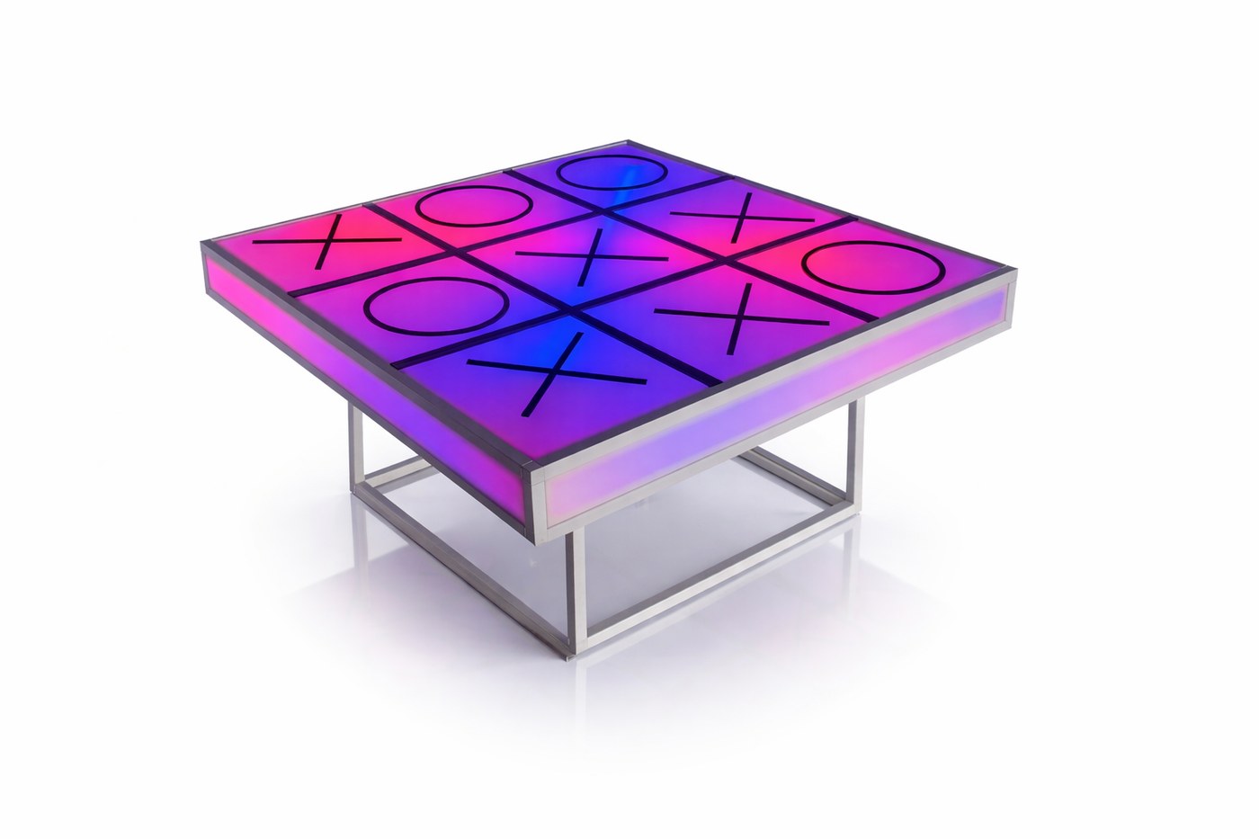 LED light-up tic tac toe game table rental for events, color-changing