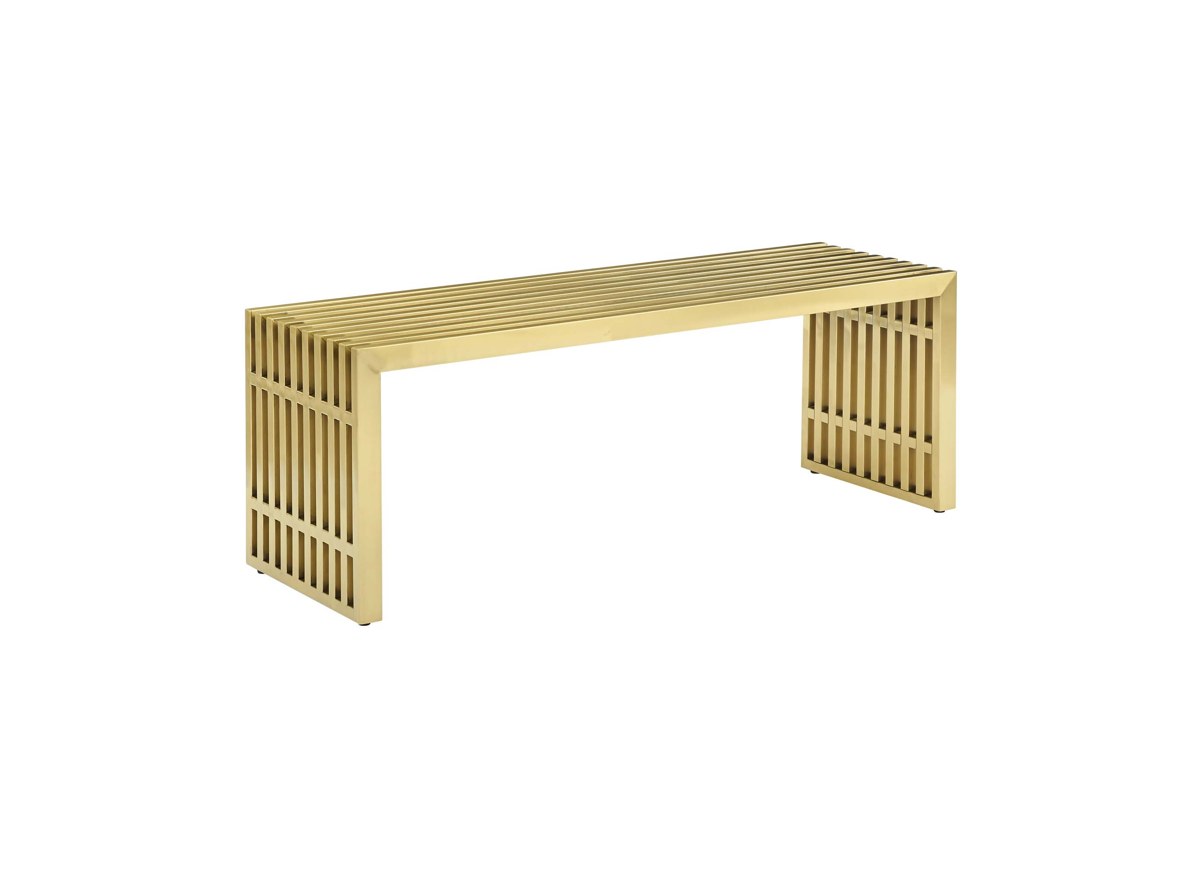 Monty gold gridwork bench ottoman