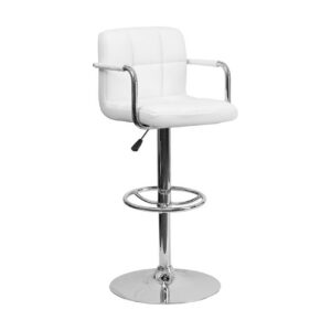 Stella white quilted bar stool with arms